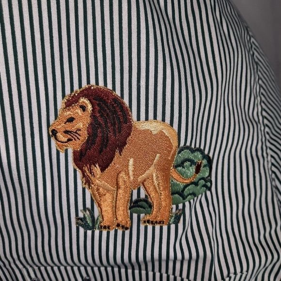 Las Olas shirt green white stripes applique giraffe lion zebra rhinestones zoo - Picture 12 of 14
